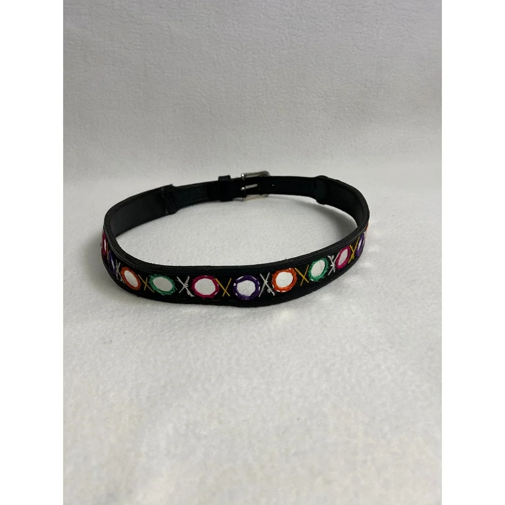 Boho Ethnic Festival Hippie Womens 38 Black Mirror Work Embroidered Leather Belt